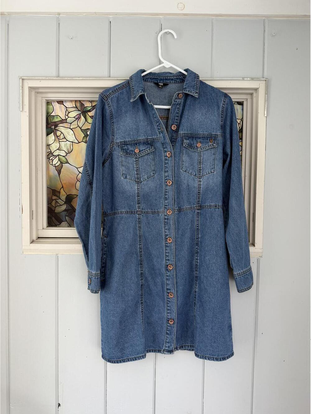 Frye denim long sleeve button front western dress